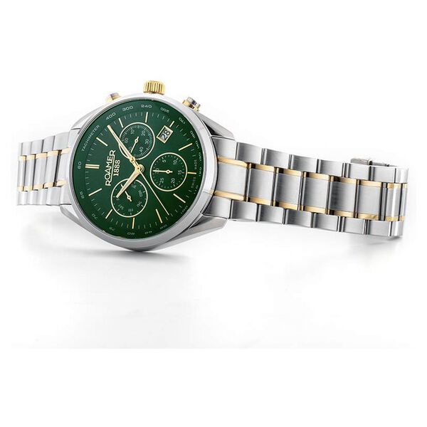 Roamer Pro Chrono Quartz Chronograph With Date Green Dial Two Toned Stainless Steel Strap Watch For Men - image number 3