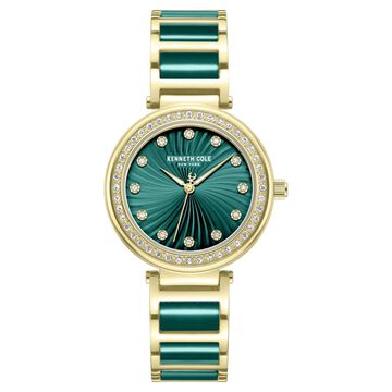 Kenneth Cole Quartz Analog Green Dial Golden Colour Ceramic Strap Watch For Women