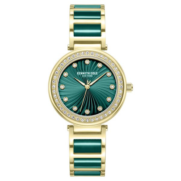 Kenneth Cole Quartz Analog Green Dial Golden Colour Ceramic Strap Watch For Women - image number 0