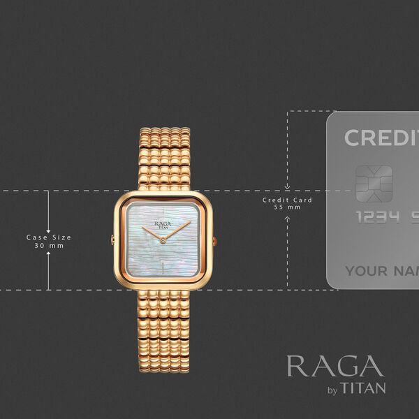 Titan Raga Glimmers Quartz Analog Mother of Pearl Dial Rose Gold Metal Strap Watch For Women - image number 3