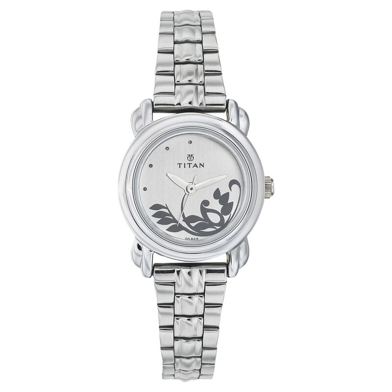 Titan Quartz Analog Silver Dial Stainless Steel Strap Watch for Women