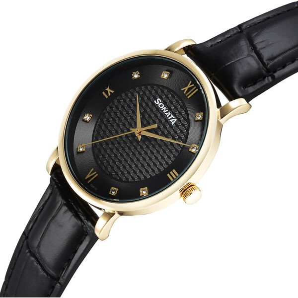 Sonata Wedding Quartz Analog Black Dial Leather Strap Watch For Men - image number 1
