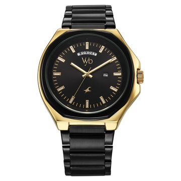Vyb Orion By Fastrack Quartz Analog Black Dial Metal Strap Watch For Guys