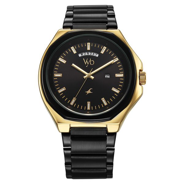 Vyb Orion By Fastrack Quartz Analog Black Dial Metal Strap Watch For Guys - image number 1