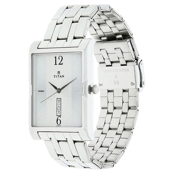 Titan Rectangle Silver Dial Analog with Day and Date Stainless Steel Strap watch for Men - image number 1