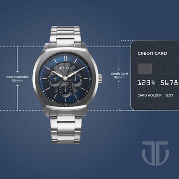 Titan Regalia Arc Analog with Day Date Second Subdial and Blue Dial Stainless Steel Strap Watch for Men