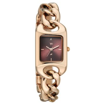 Vyb Prodigy By Fastrack Quartz Analog Maroon Dial Rose Gold Metal Strap Watch For Girls