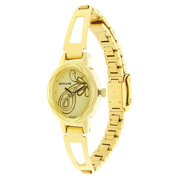 Sonata Quartz Analog Champagne Dial Stainless Steel Strap Watch for Women