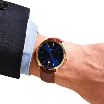 Titan Nebula Abhiyant 18k Gold Hand-Wound Mechanical Analog with Exhibition Caseback Leather Strap Watch for Men