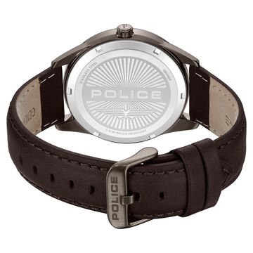 Police Quartz Analog Grey Dial Brown Leather Strap Watch For Men