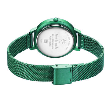 Fastrack Vyb Aurora Quartz Analog Green Dial Stainless Steel Strap Watch for Girls