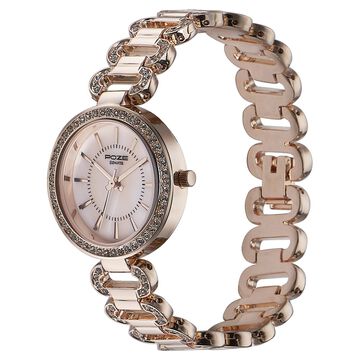 Sonata Poze Quartz Analog Pink Dial Rose Gold Color Metal Strap Watch For Women