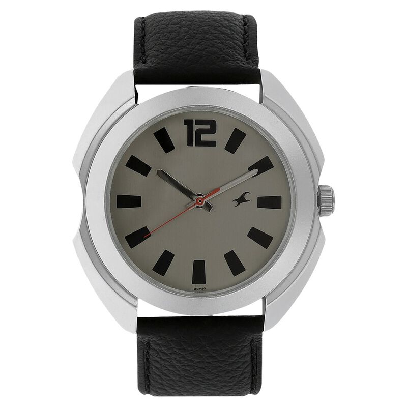 Fastrack Quartz Analog Grey Dial Leather Strap Watch for Guys