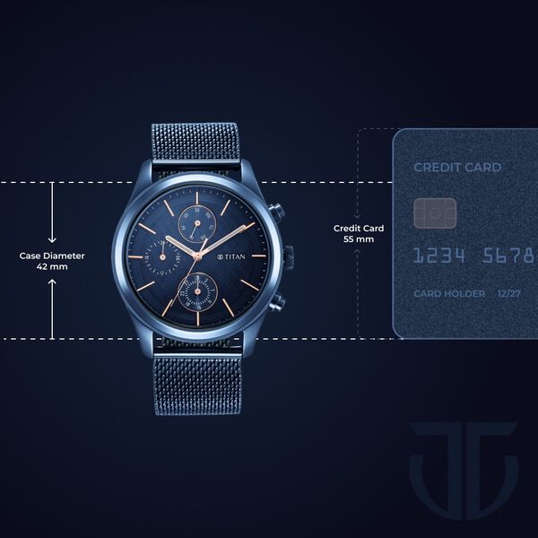 Titan Men's Sartorial Neo Splash: Blue Dial Multifunction Watch with Mesh Strap - image number 2