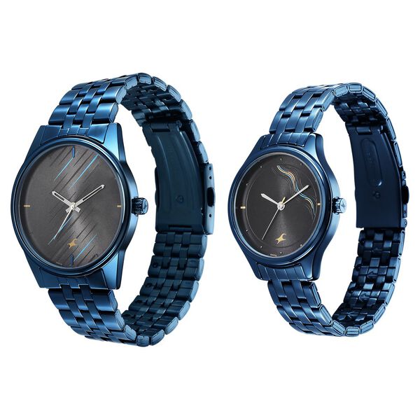 Fastrack Mixmatched Quartz Analog Black Dial Blue Stainless Steel Strap Watch for Couple - image number 2