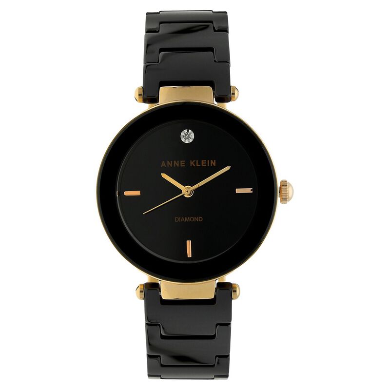 Anne Klein Quartz Analog Black Dial Black Ceramic Strap Watch For Women