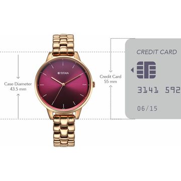 Titan Neo Quartz Analog Maroon Dial Rose Gold Metal Strap Watch For Women