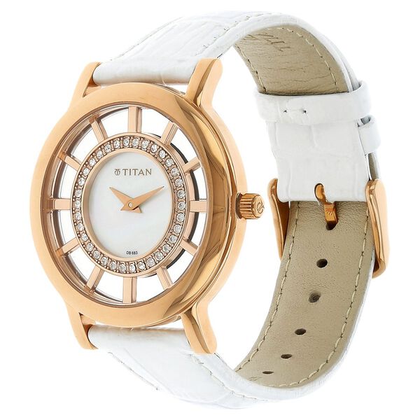Titan Quartz Analog Mother of Pearl Dial Leather Strap Watch for Women - image number 1