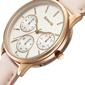Sonata Eternia Quartz Multifunction Silver Dial Leather Strap Watch For Women