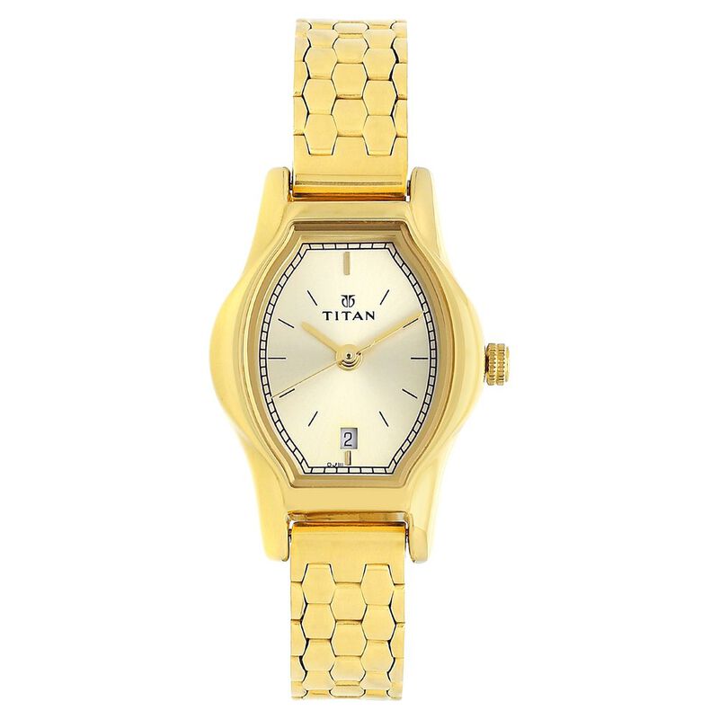 Titan Quartz Analog Champagne Dial Stainless Steel Strap Watch for Women
