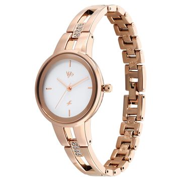 Vyb Halo By Fastrack Quartz Analog White Dial Metal Strap Watch For Girls