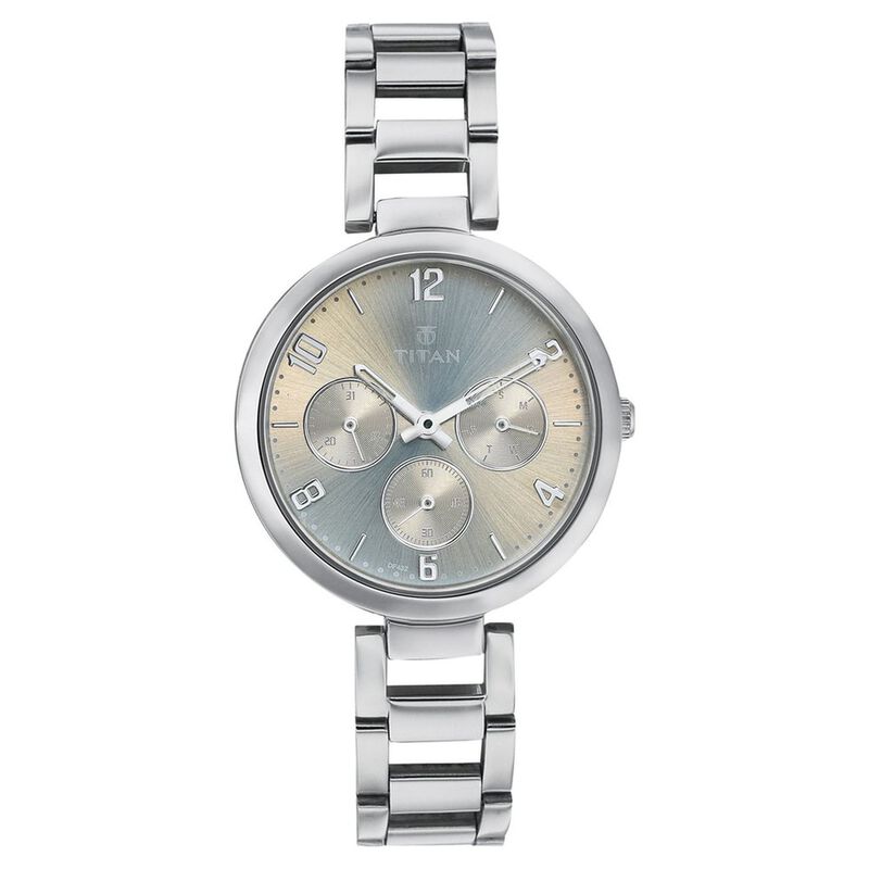 Titan Quartz Multifunction Grey Dial Stainless Steel Strap Watch for Women