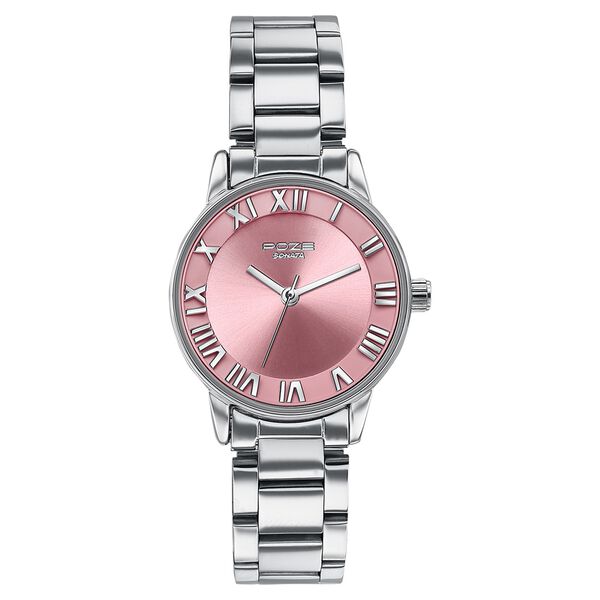 Sonata Poze Quartz Analog Pink Dial Silver Metal Strap Watch For Women - image number 1
