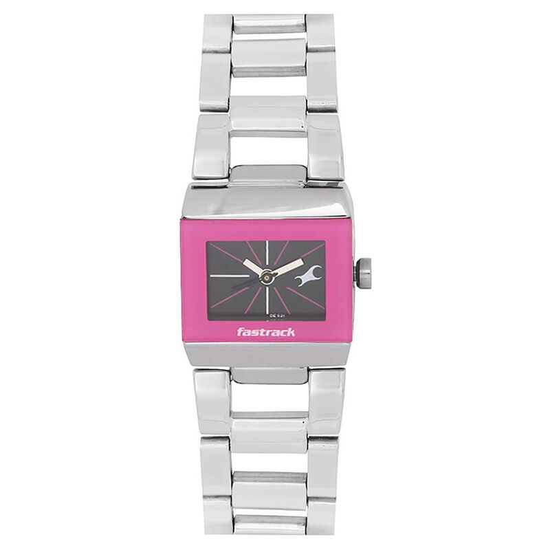 Fastrack Quartz Analog Black Dial Stainless Steel Strap Watch for Girls