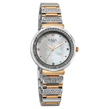 Titan Raga Spotlight Quartz Analog Mother of Pearl Dial Two Toned Metal Strap Watch For Women