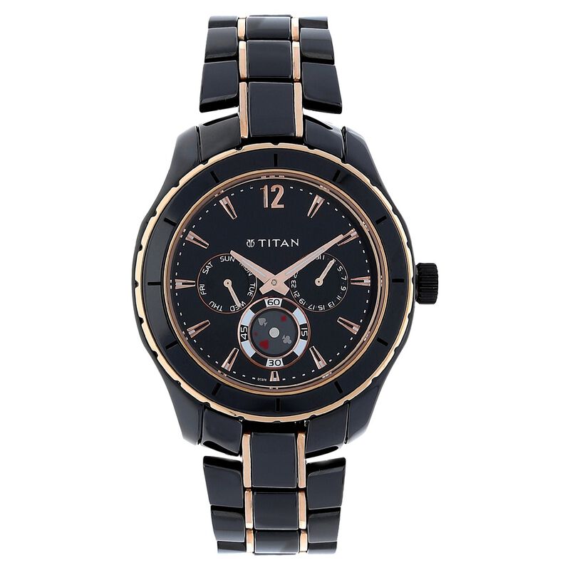 Titan Ceramic Black Dial Analog with Day and Date Stainless Steel Strap Watch for Men - image number 0