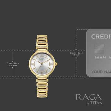 Titan Raga Spotlight Quartz Analog Silver Dial Golden Metal Strap Watch For Women