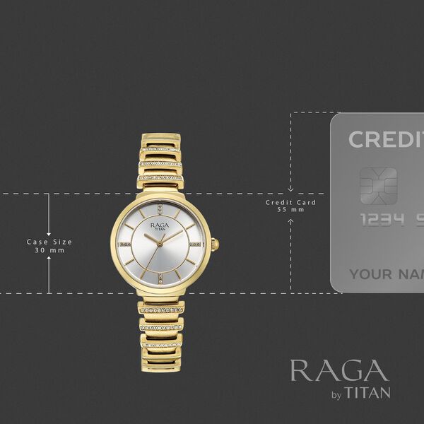 Titan Raga Spotlight Quartz Analog Silver Dial Golden Metal Strap Watch For Women - image number 3
