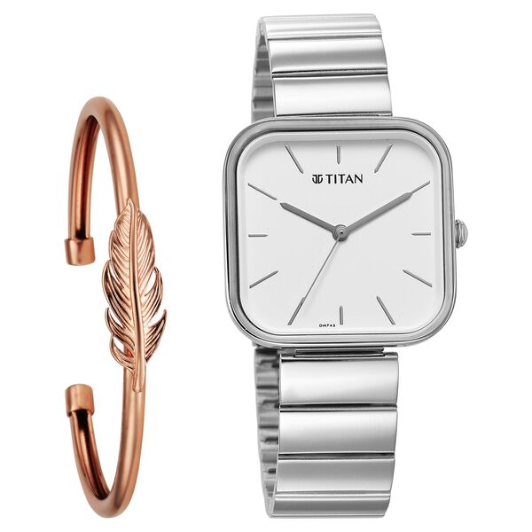Titan Purple Stackables Quartz Analog White Dial Stainless Steel Strap Watch for Women - image number 0