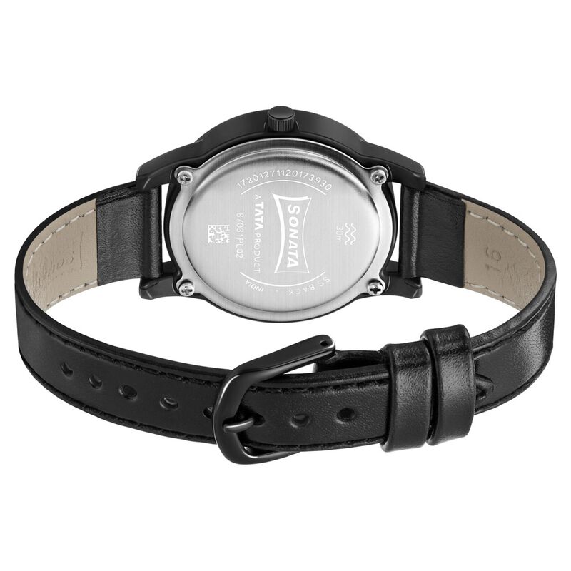 Sonata Lite Black Dial Women Watch With Leather Strap - image number 3