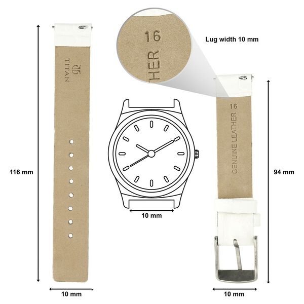 16 mm White Genuine Leather Strap for Women - image number 1