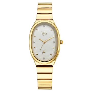 Vyb Enigma By Fastrack Quartz Analog Mother of Pearl Dial Golden Metal Strap Watch For Girls