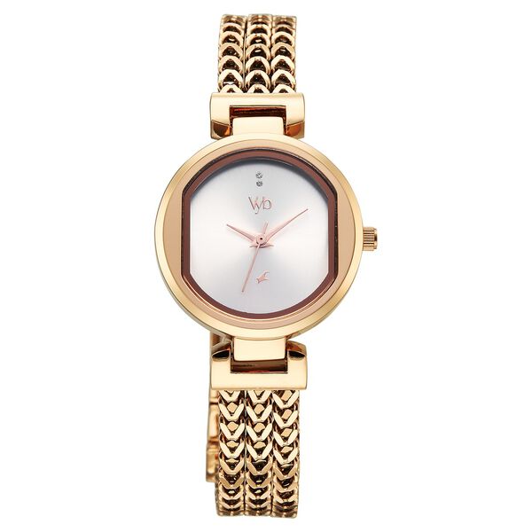 Vyb Seeker By Fastrack Quartz Analog Silver Dial Rose Gold Metal Strap Watch For Girls - image number 1