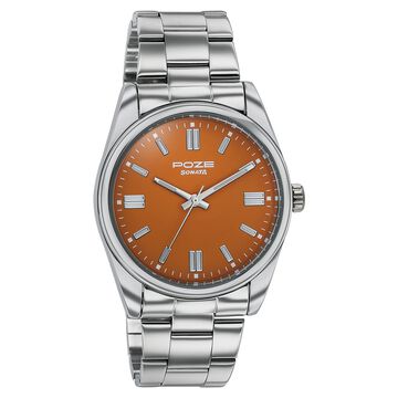 Poze Poze Quartz Analog Brown Dial Silver Metal Strap Watch For Men