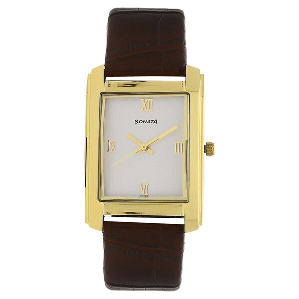 Sonata Quartz Analog White Dial Leather Strap Watch for Men - image number 0
