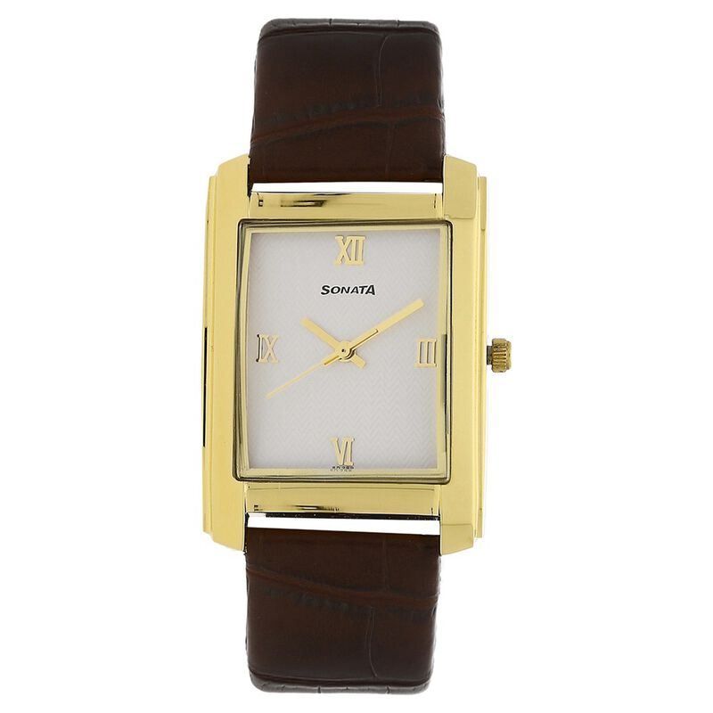 Sonata Quartz Analog White Dial Leather Strap Watch for Men
