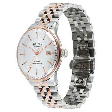 Titan Weekender 60 Hours Power Reserve Concealed Automatic Analog with White Dial Stainless Steel Strap Watch for Men
