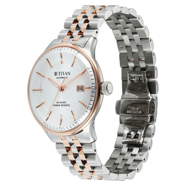 Titan Weekender 60 Hours Power Reserve Concealed Automatic Analog with White Dial Stainless Steel Strap Watch for Men - image number 4