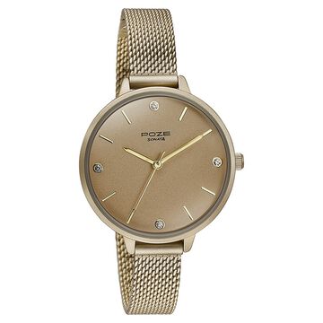 Sonata Poze Quartz Analog Golden Dial Mesh Strap Watch for Women