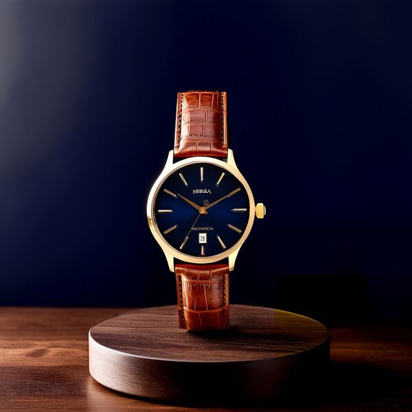 Titan Nebula Abhiyant 18k Gold Hand-Wound Mechanical Analog with Exhibition Caseback Leather Strap Watch for Men - image number 8