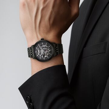 Titan Phoenix Skeletal Automatic Analog with Gun Dial Black Stainless Steel Strap Watch for Men