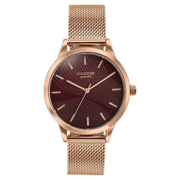 Poze By Sonata Quartz Analog Wine Red Dial Rose Gold Metal Strap Watch For Women