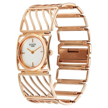 Titan Raga Ethereal Quartz Analog White Mother Of Pearl Dial Rose Gold Stainless Steel Strap Watch For Women