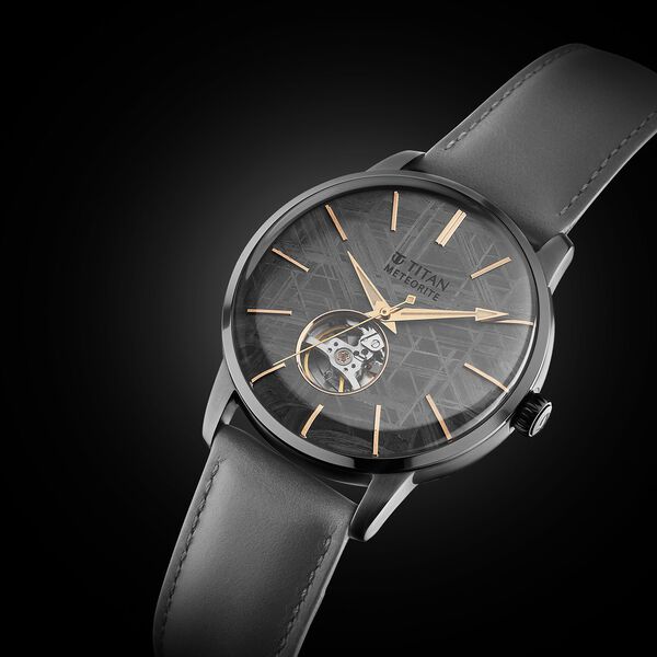 Titan Stellar Automatic Meteorite Dial Leather Strap Watch for Men - image number 3