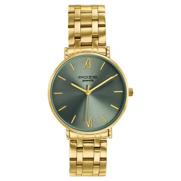 Poze By Sonata Quartz Analog green&nbsp;Dial Golden Stainless Steel Strap Watch For Women