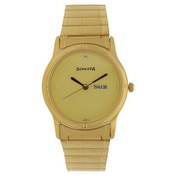 Sonata Quartz Analog Champagne Dial Stainless Steel Strap Watch for Men